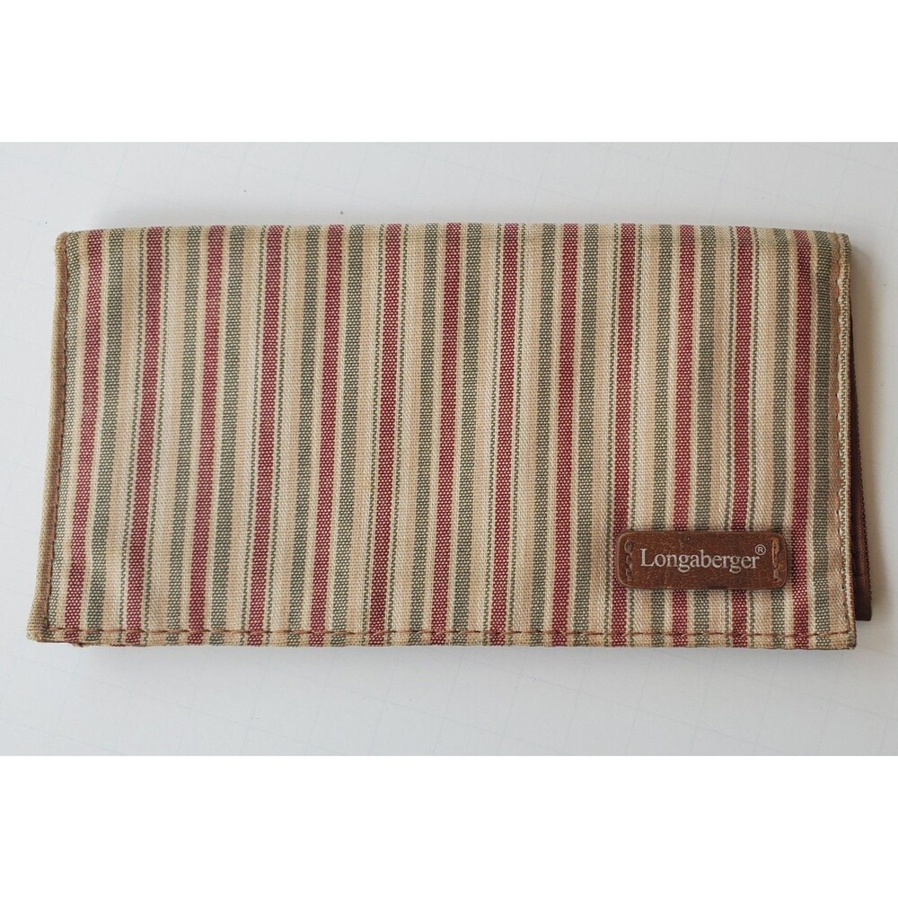 Longaberger Multi-Colored Striped Fabric Checkbook Cover Wallet Homestead